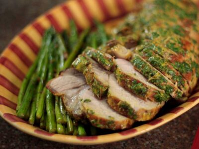 Roast pork loin with mustard and thyme