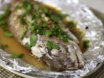 Baked whole fish with oyster sauce