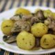 Chicken, baby potatoes and fresh mushroom salad