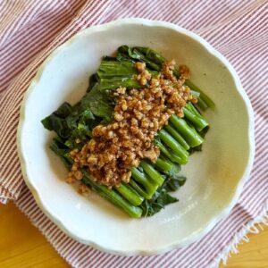 Blanched Chinese broccoli with ground pork adobo