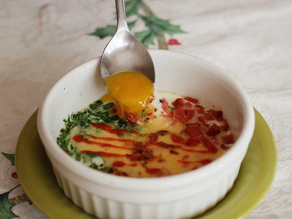 Eggs en cocotte with Korean ham