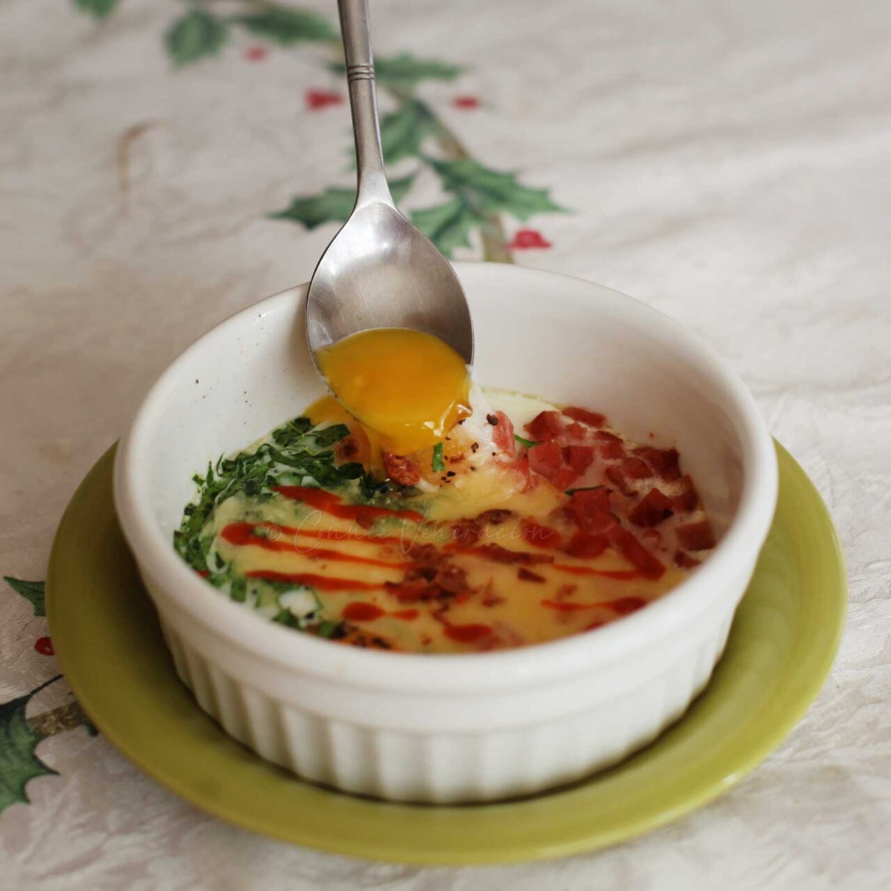 Eggs en cocotte with Korean ham