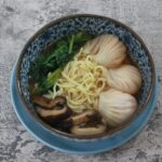 Miso ramen with shrimp wonton and shiitake
