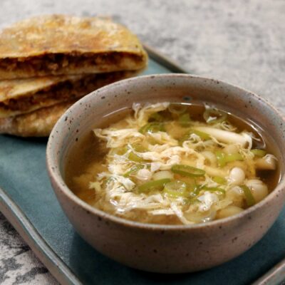 Mushroom miso egg drop soup