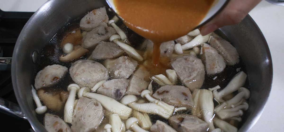 Adding miso paste to soup