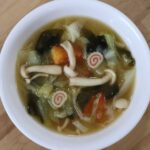 Narutomaki and mushroom miso soup