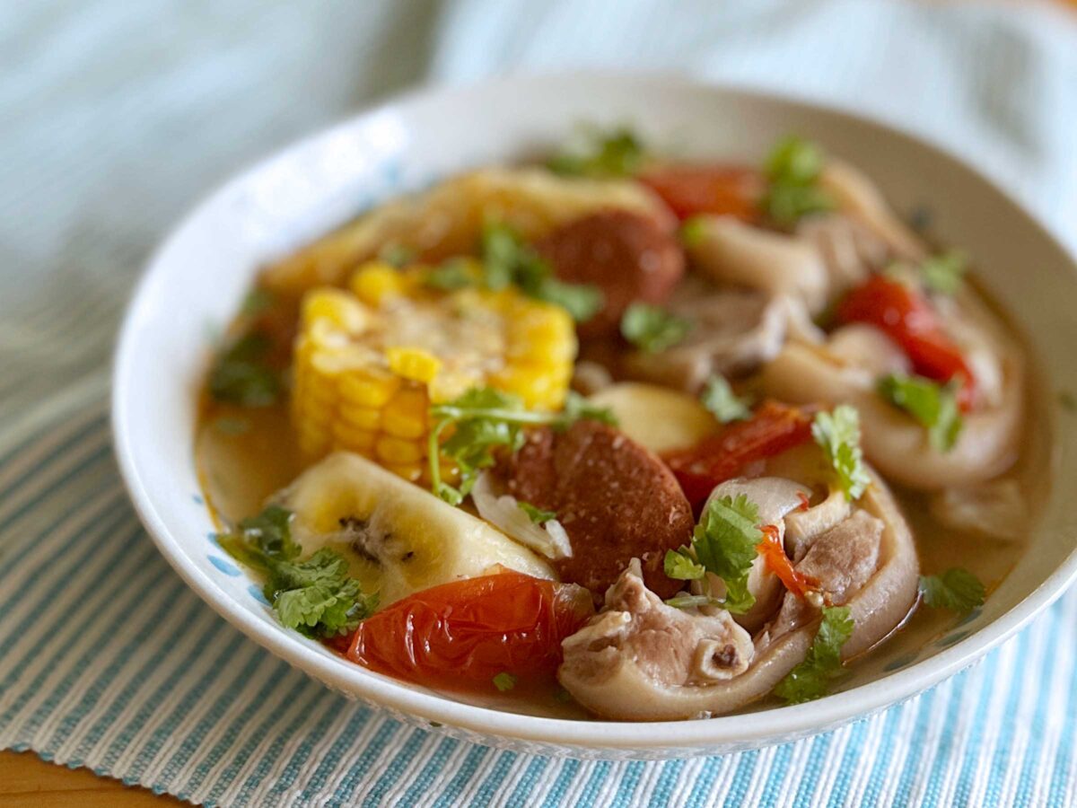 Sanchoco-inspired slow cooked pork hock and vegetables