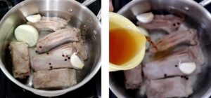 Seasoning pork ribs in pot
