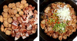 Sausage and vegetables in pan