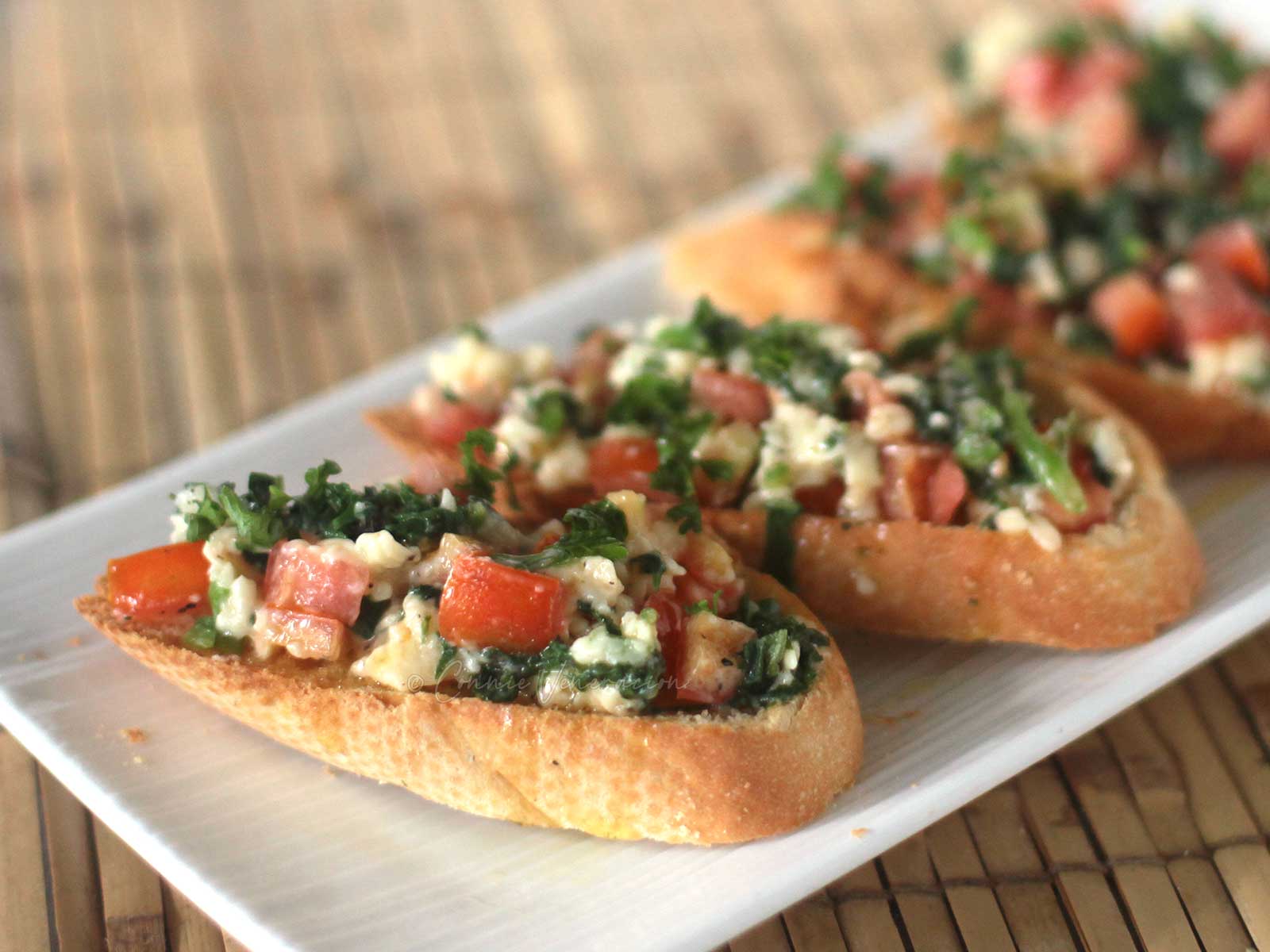 Spinach, feta and tomato bruschetta