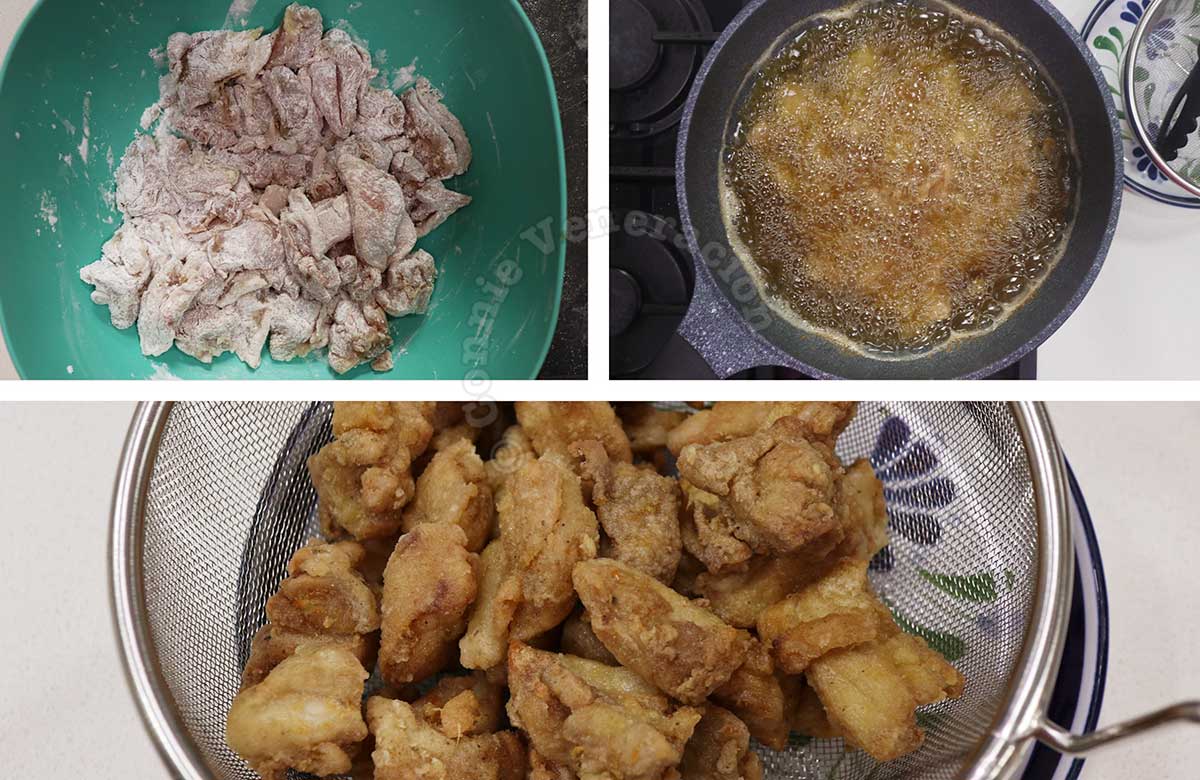 Frying chicken fillet, karaage style