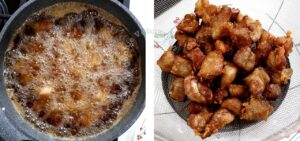 Frying battered marinated pork