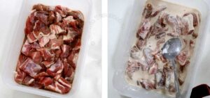 Marinating pork before coating in batter
