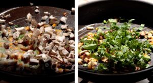 Sauteeing mushrooms, spices and herbs