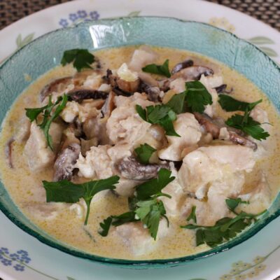 Tilapia fillets and baby portobello in lemon cream sauce