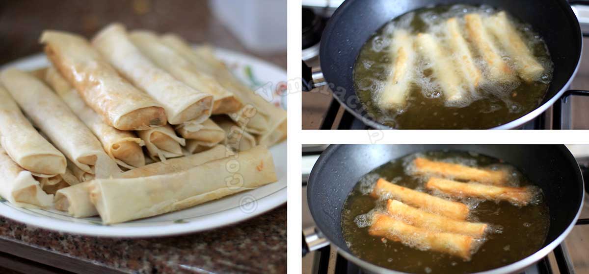 Frying spring rolls