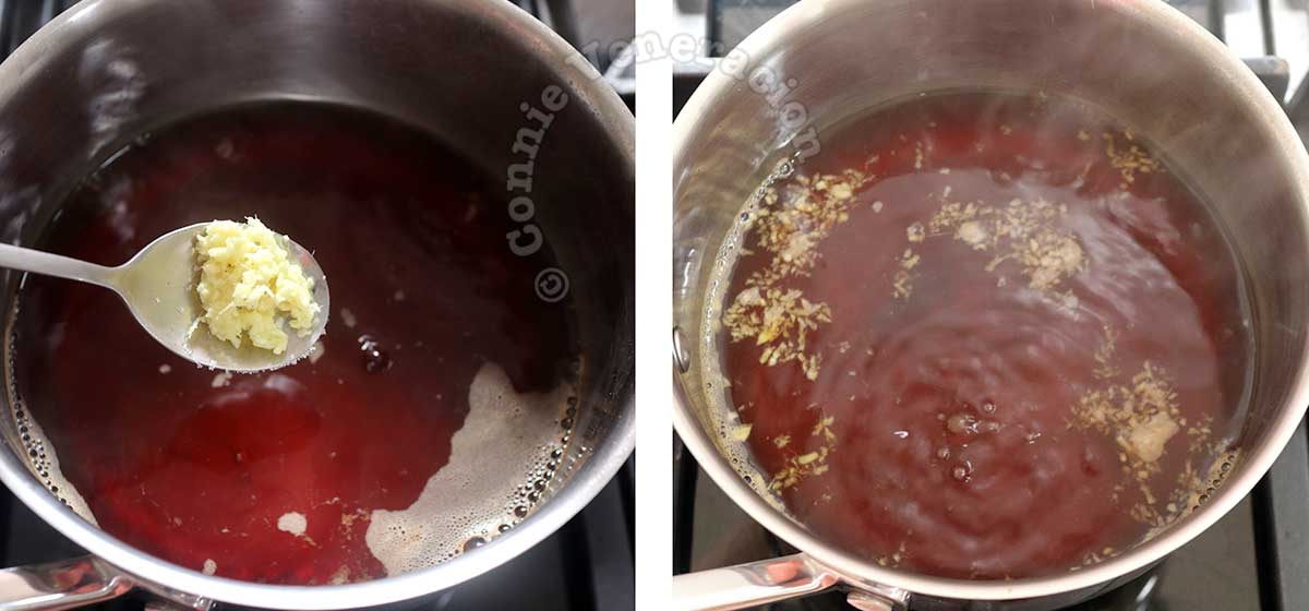 Adding ginger to agedashi tifu sauce