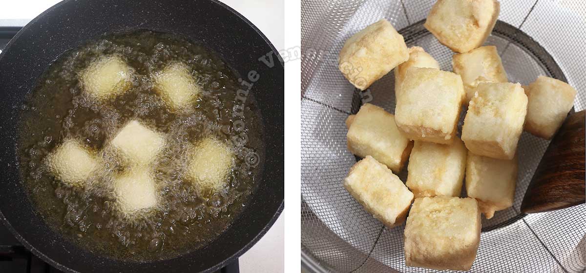 Deep frying tofu