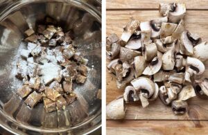 Flouring beef tongue / button mushrooms