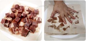 Drying raw beef with paper towels