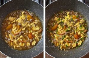 Simmering scrambled eggs