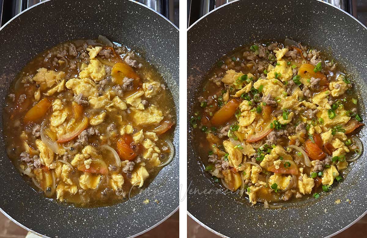 Simmering scrambled eggs
