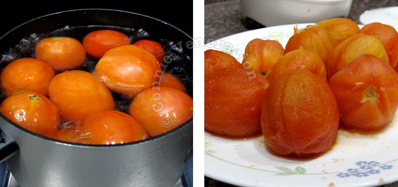 Parboiling and peeling tomatoes