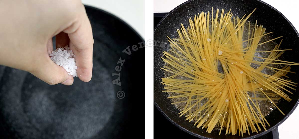 Boiling pasta with salt