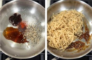 Making sauce for Soy sesame scallion noodles