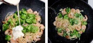 Creamy shrimp and broccoli spaghetti