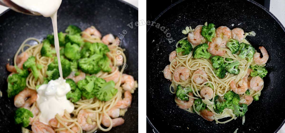 Creamy shrimp and broccoli spaghetti