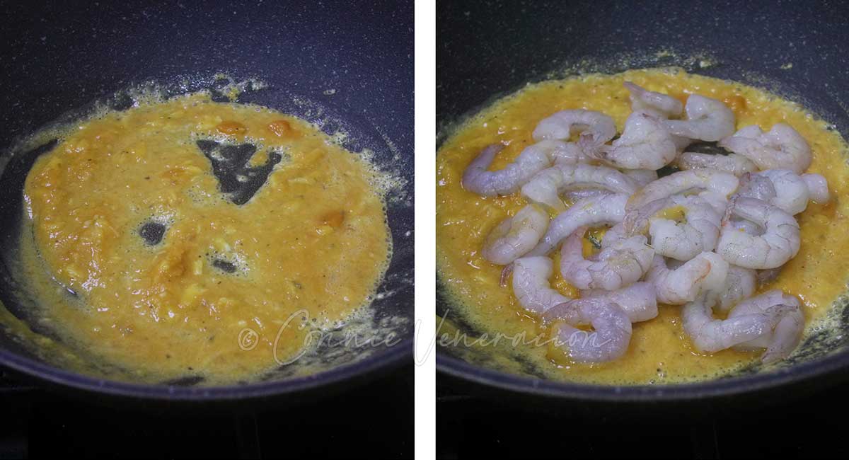 Shrimps with salted duck egg yolk sauce