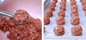 Shaping meatballs with ice cream scoop