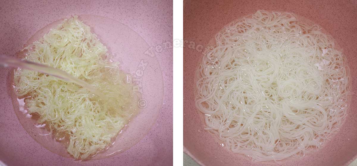 Soaking glass noodles