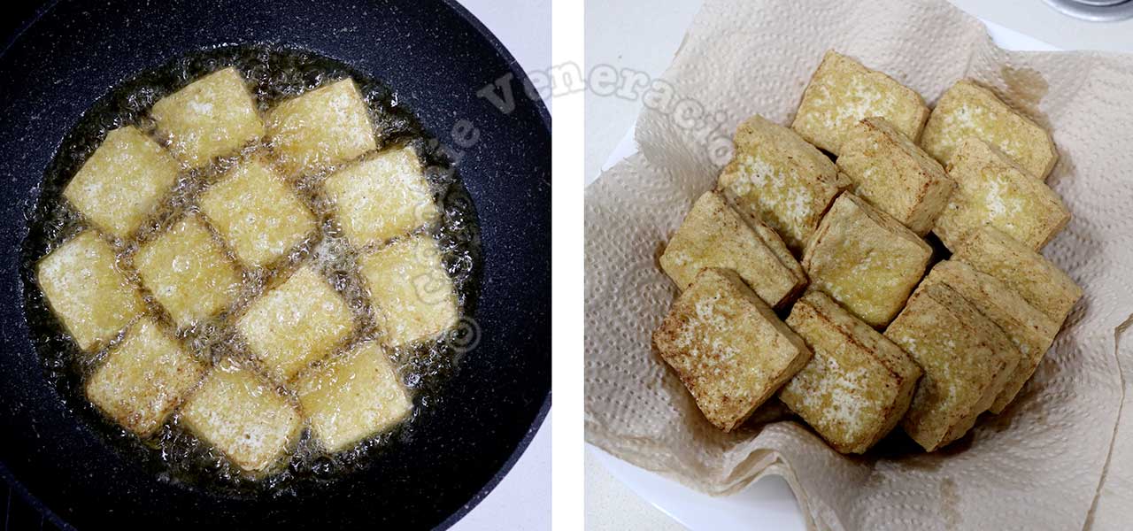 Deep frying tofu