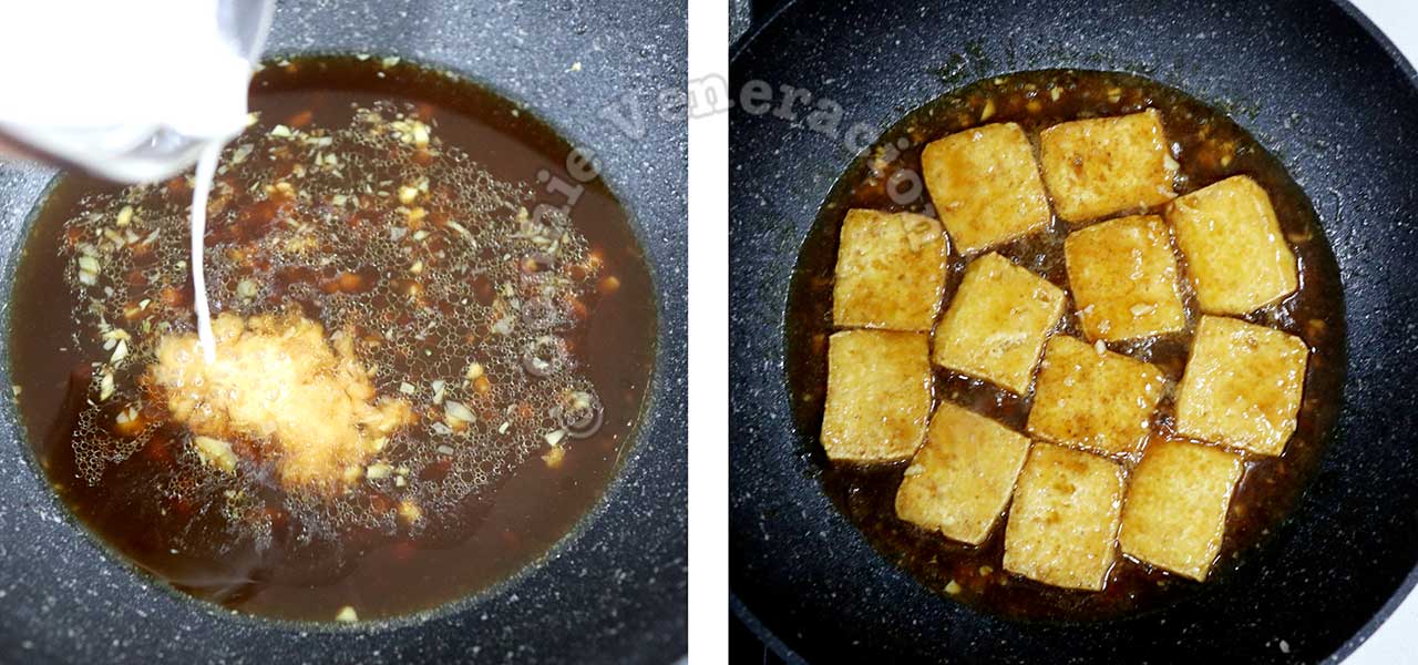 Adding tofu to thickened sauce
