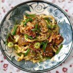 Pork udon with chili peanut sauce