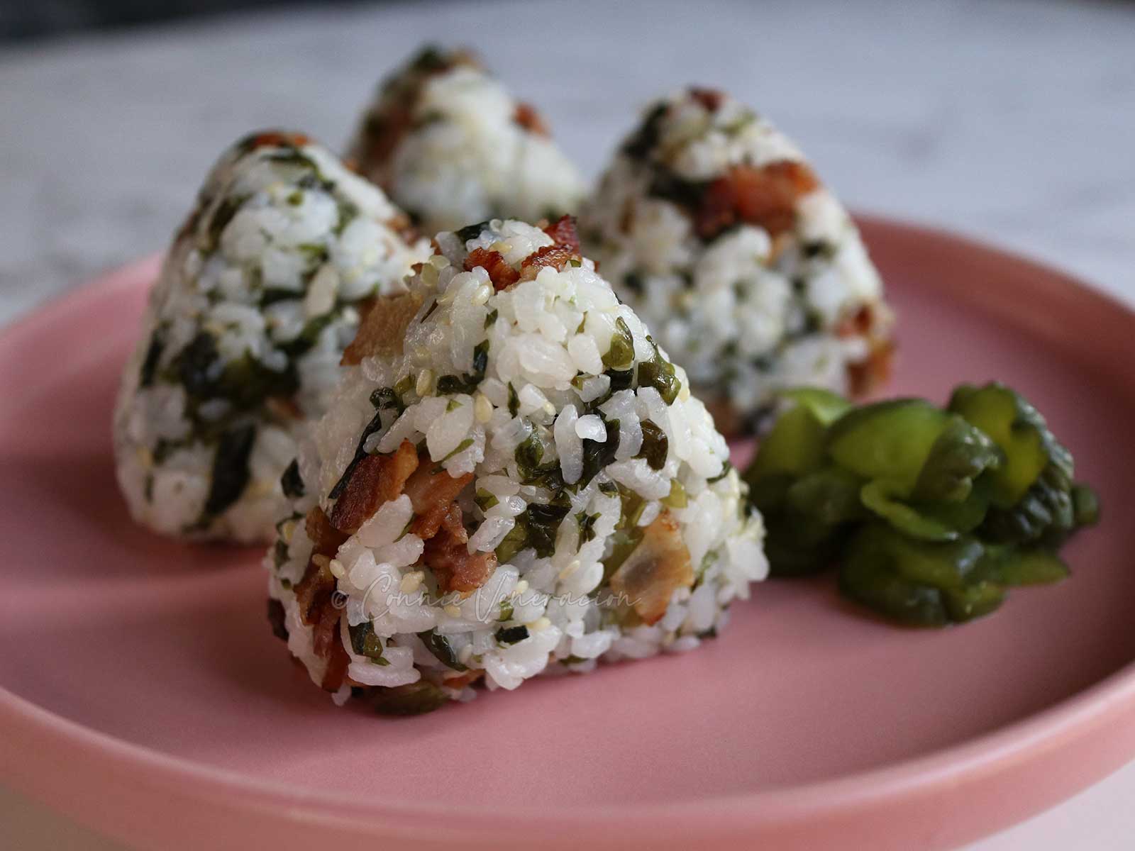 Bacon and wakame onigiri