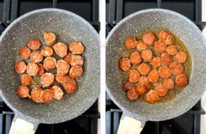 Browning sliced chorizo