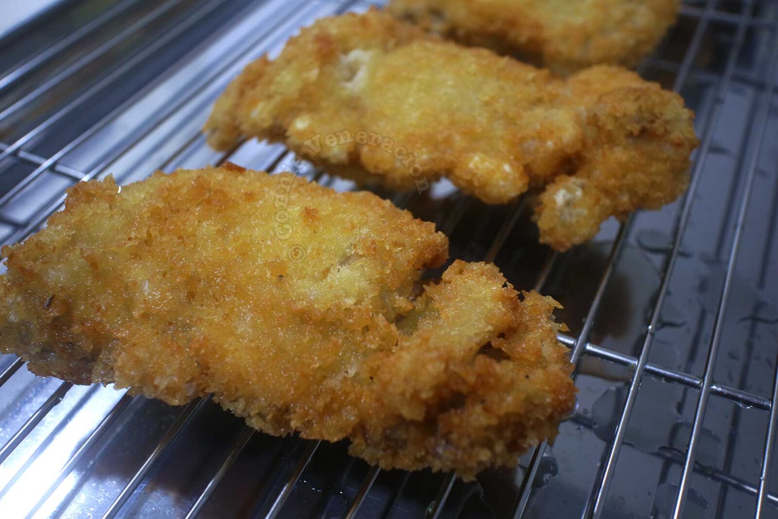 Resting chicken katsu on a rack