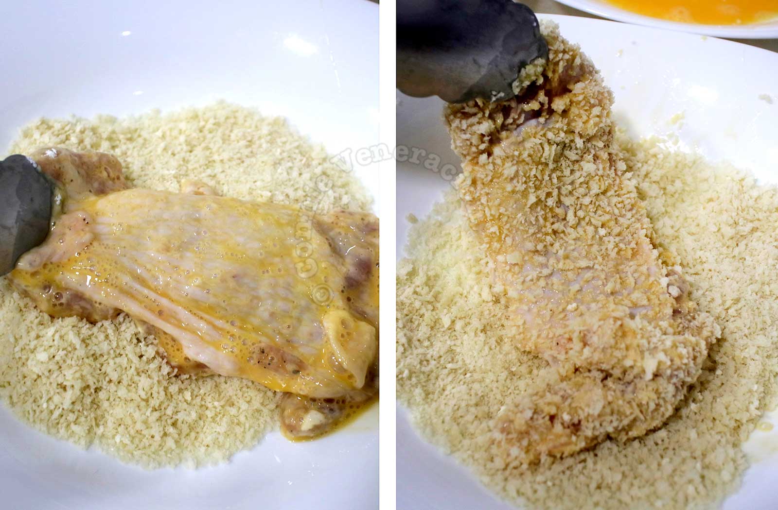 Coating chicken with panko