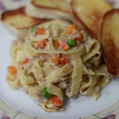 Browned sausage pasta with cream and cheese sauce