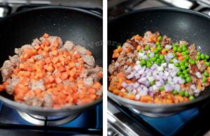 Cooking sausage and vegetables