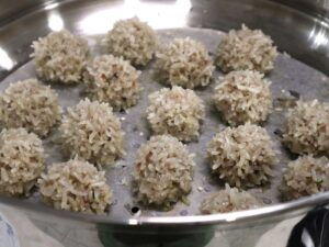 Chinese pearl meatballs after steaming