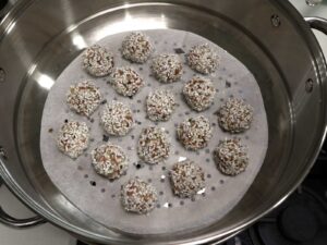 Chinese pearl meatballs before steaming