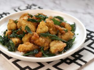 Taiwanese popcorn chicken with fried Thai basil