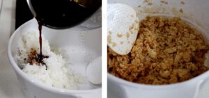 Seasoning cooked rice with tare