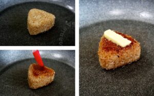 Basting onigiri with tare
