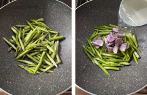 Cooking asparagus and onion