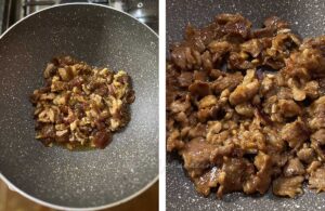 Browning marinated and velveted pork